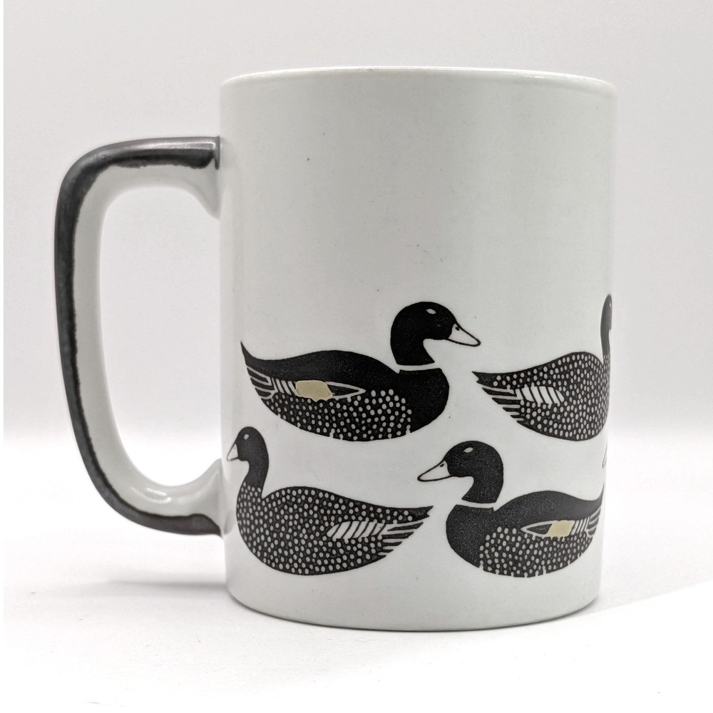 Vintage Mallard Duck Ceramic Coffee Mug Black White Wildlife Bird Cabin Decor